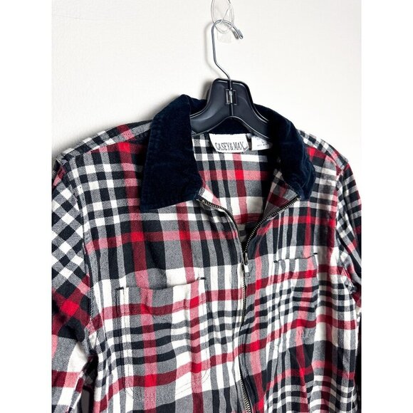 Vintage Plaid Velvet Collar Shacket Womens Full Zip Large Lightweight Jacket - Picture 2 of 5